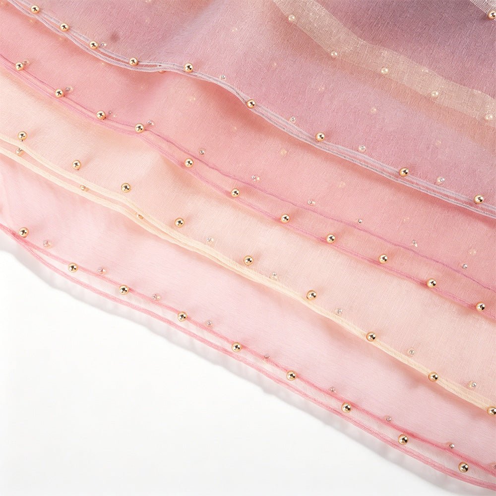 Foulard Hijab en Mousseline avec Bordure Dorée et Perles(MH236)