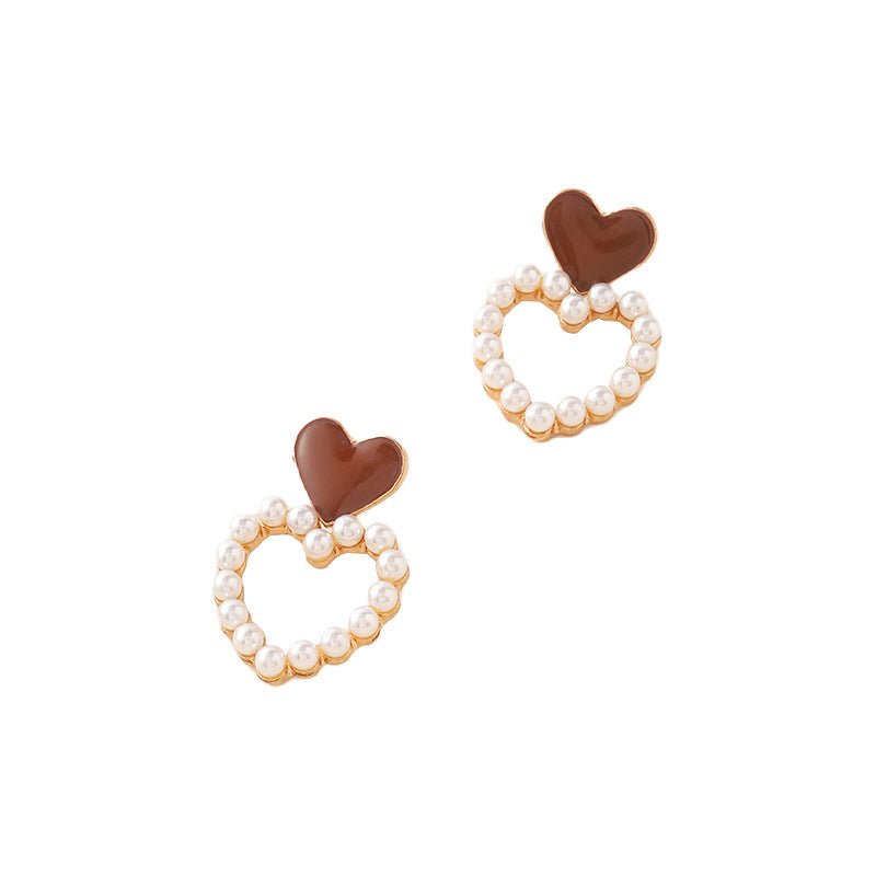 Boucles d'Oreilles Clous Perle Rouge Vin Vintage (MAC466)