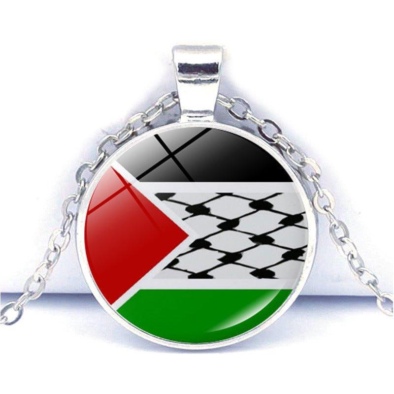 MAC076 Collier pendentif Time Gem Keffieh Palestine Paix Anti-Guerre