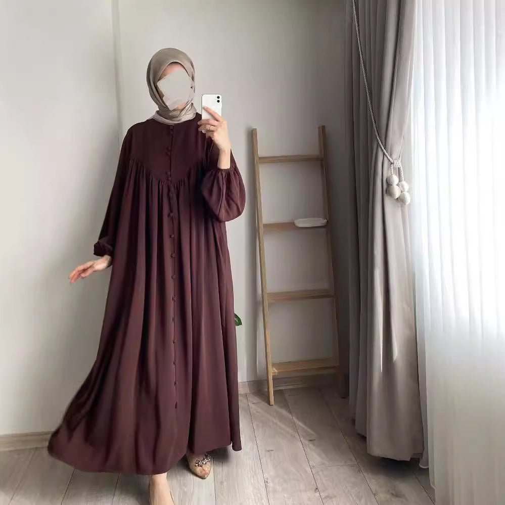 Abaya Musulmane Ample à Manches Fluides et Boutonnée (MA174)