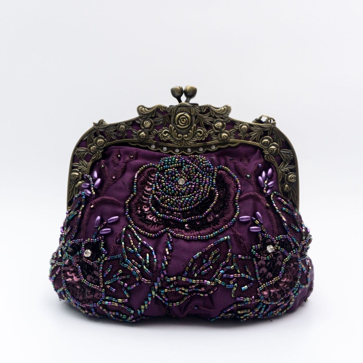 Pochette de soirée brodée de roses avec sequins et perles (MAC291)