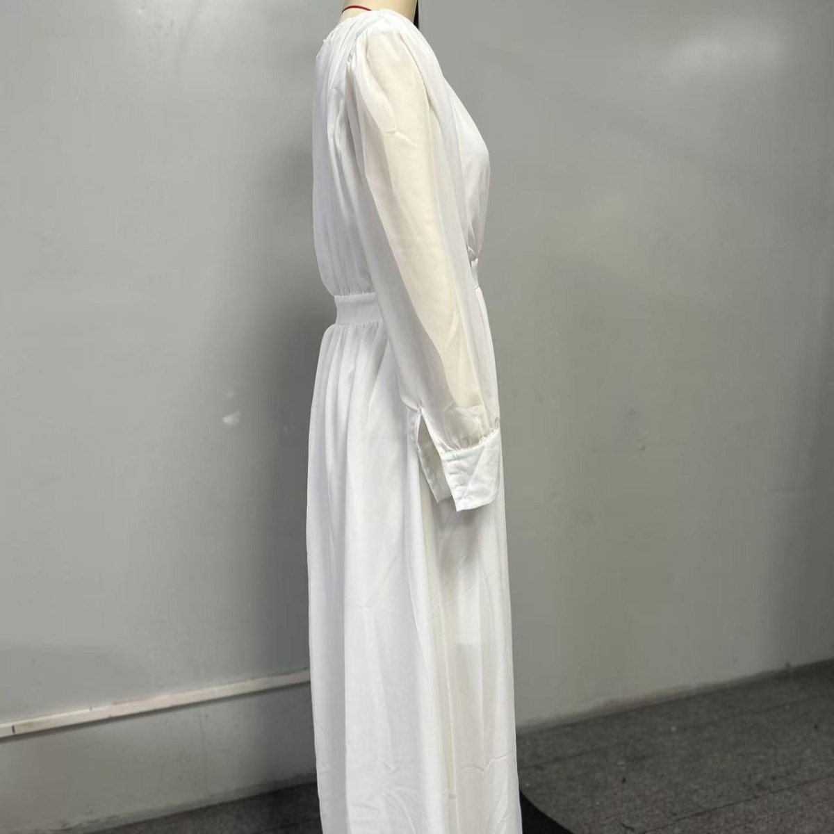 Abaya Robe Princesse en Mousseline Blanche à Manches Lanternes | Élégante Abaya Style Cour Française Fée du Printemps (MA180)