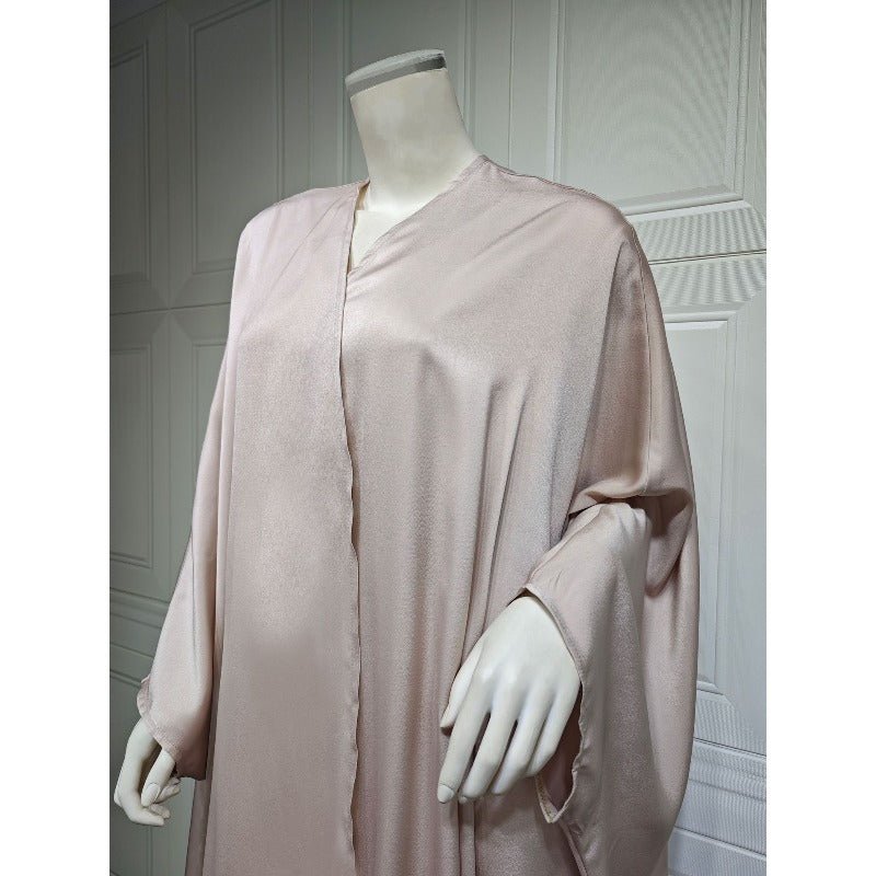Robe Abaya à Manches Chauve-Souris Douces | Robe Cardigan en Satin à Col en V (MOA224)