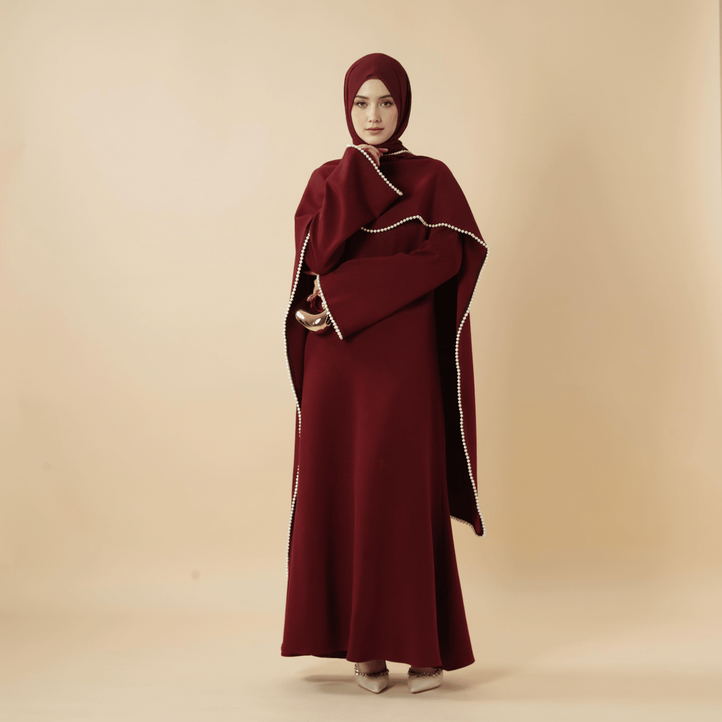 Robe de soirée élégante à manches cape ornée de perles (MA337)