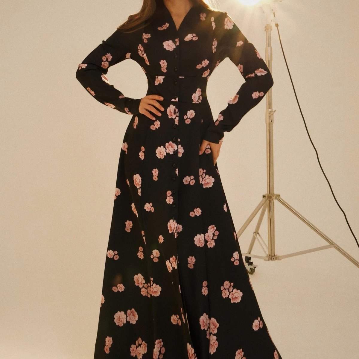 Robe longue fleurie boutonnée devant (MS489)