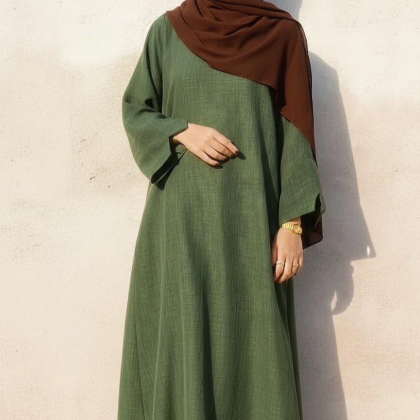 Abaya pull effet lin premium avec poches (MA341)