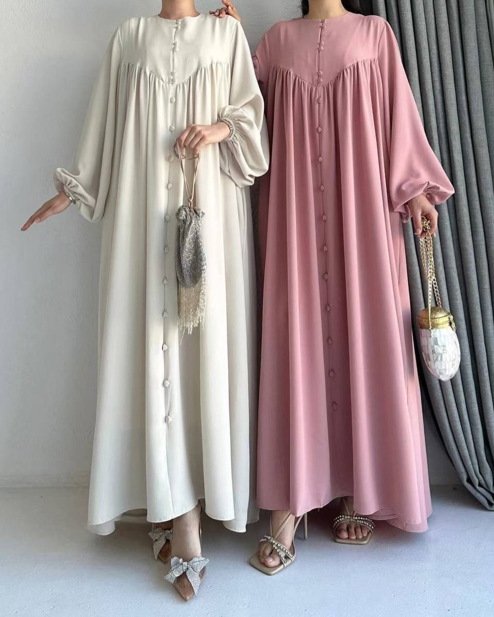 Abaya Musulmane Ample à Manches Fluides et Boutonnée (MA174)