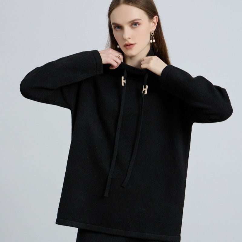 Pull en maille élégant demi-col roulé avec cordon de serrage | Haut style pull-over polyvalent (MS120)