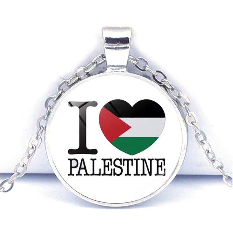 MAC076 Collier pendentif Time Gem Keffieh Palestine Paix Anti-Guerre