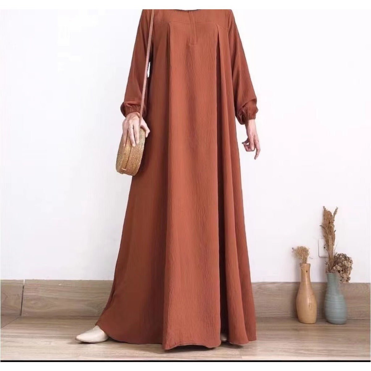 Robe Bubble Sleeve Automne Luxueuse Musulmane | Robe Modeste avec Fermeture Éclair (MA255)