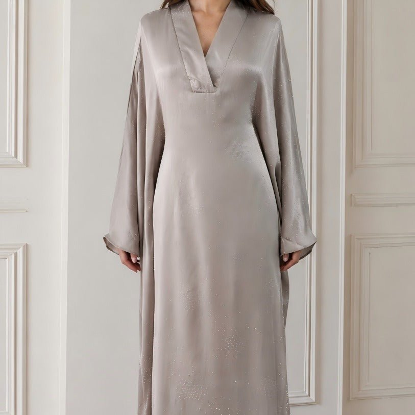 Robe Maxi Galaxy Rhinestone Encolure V Manches Évasées (MS518)