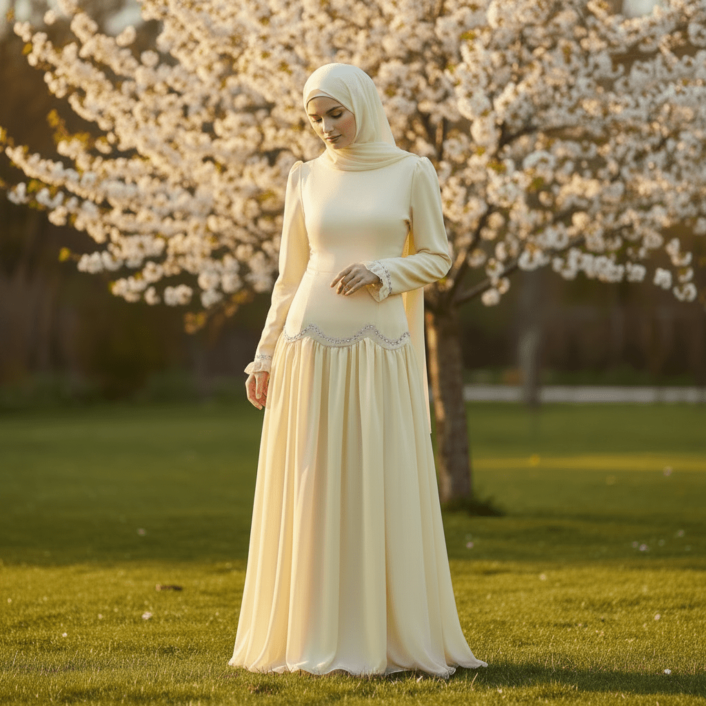 Robe avec chaîne de taille en cristal et manchettes à volants (MS306)