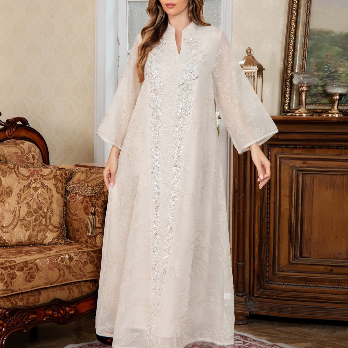 Abaya en Mesh Brodée de Sequins (MA415)