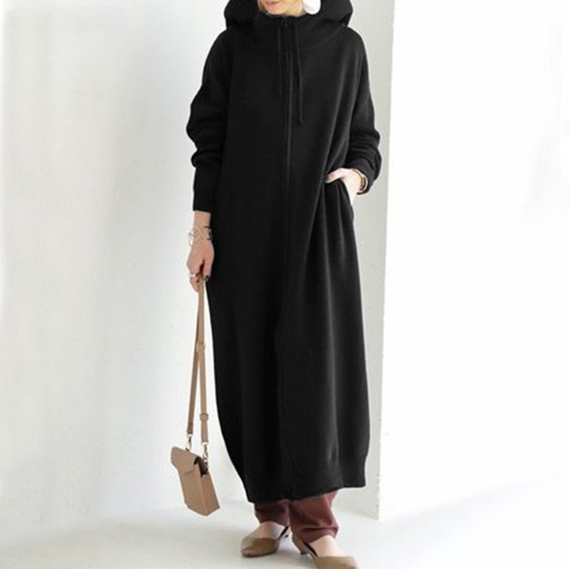 Robe Maxi à Capuche Zippée Oversize | Abaya Robe Polaire (MS163)