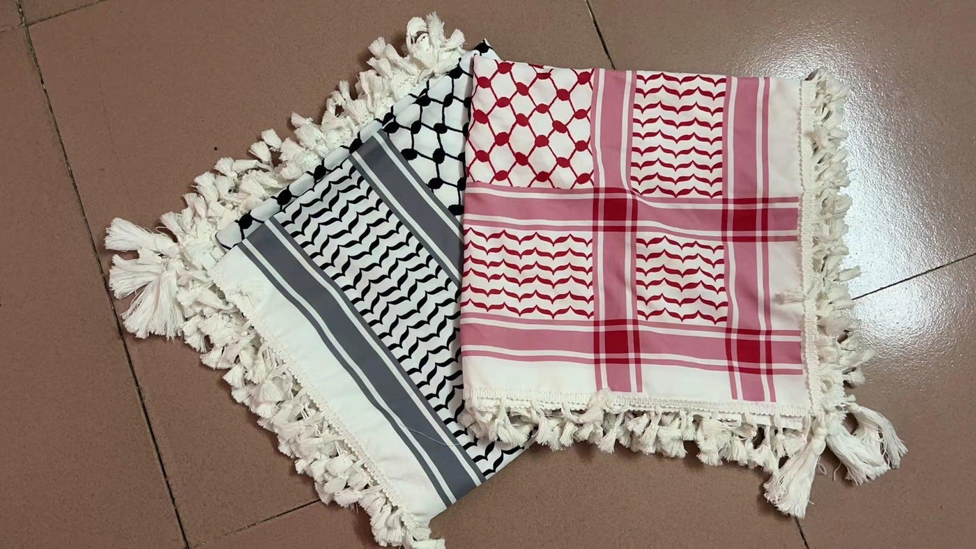MH052 Hijab Carré Keffieh à Franges sur les Quatre Côtés