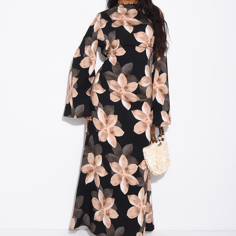 Robe Maxi Froissée Délavée à Imprimé Floral (MS437)