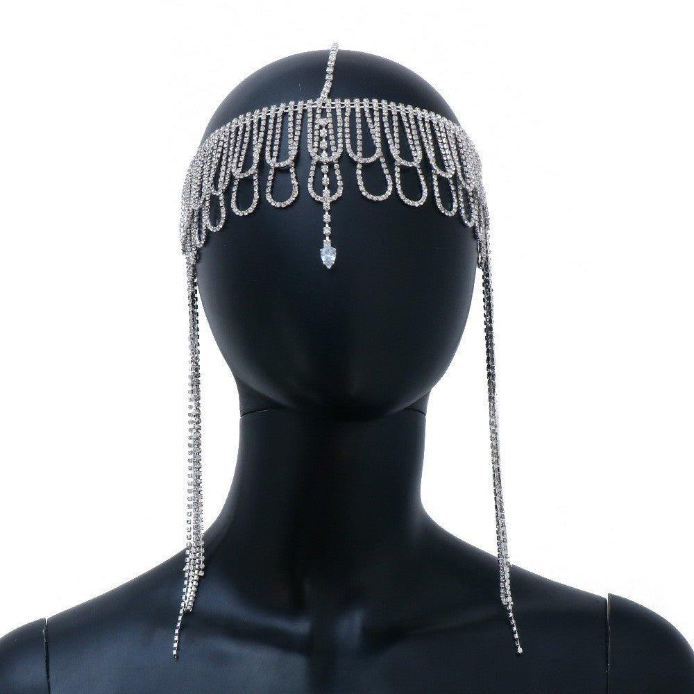 MAC155 Chaîne de cheveux tendance à strass et pompon, multicouche en zircon