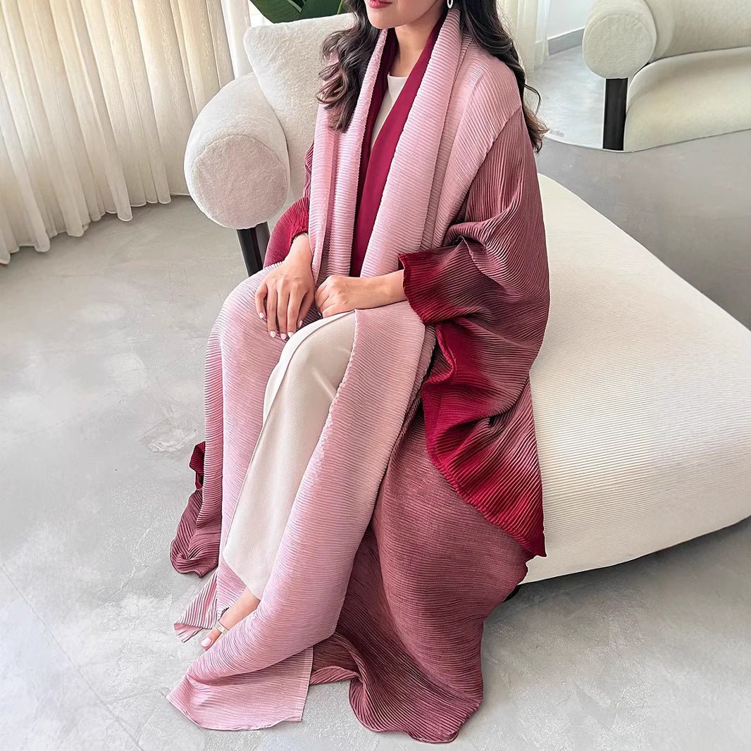 Abaya ouverte plissée chic à manches chauve-souris ombrée (MOA120)