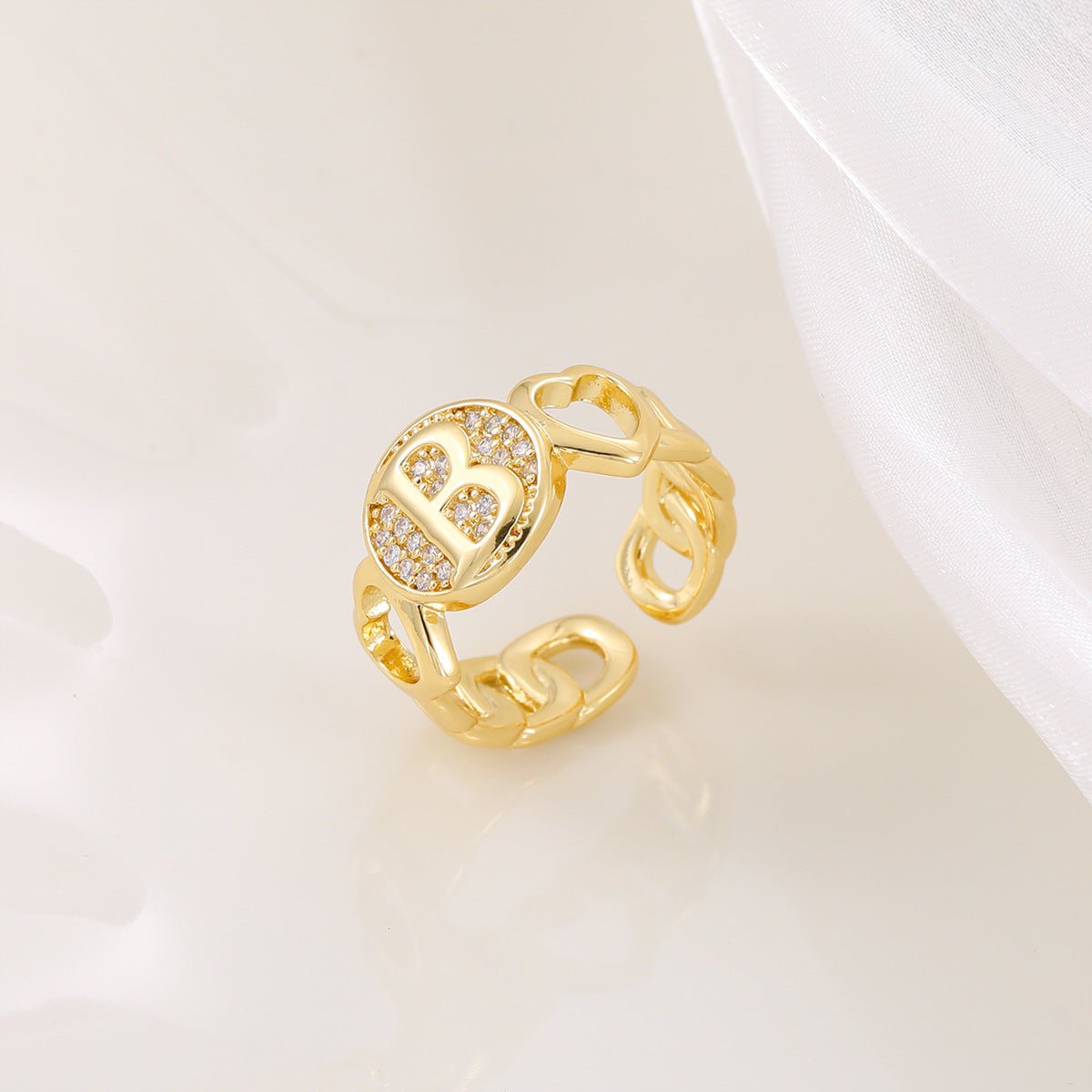 Ensemble MAC186 Cuivre avec Zircon, Bague Lettre Love Brillante Plaqué Or Réel 18K