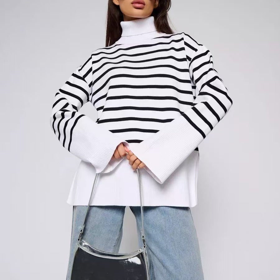 Pull Col Roulé Rayé | Pull Oversize Colorblock (MS252)