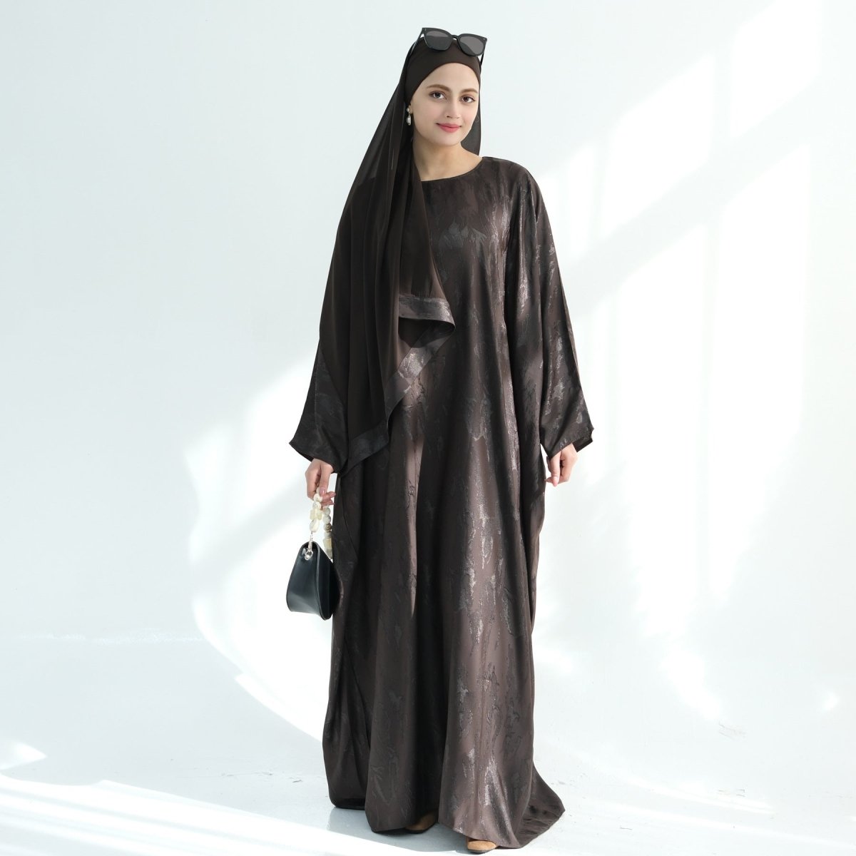 Abaya Maxi Manches Chauve-souris Jacquard (MA447)