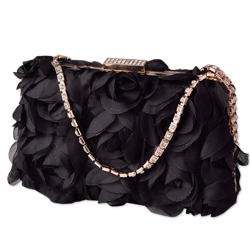 Sac de soirée en mousseline rose | Pochette florale avec chaîne en cristal (MAC355)