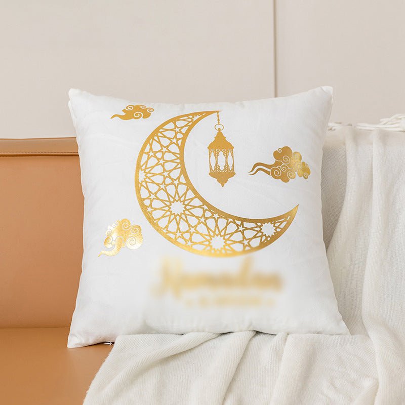 Housse de coussin en peluche courte avec impression à chaud "Eid Moon" (MR076)