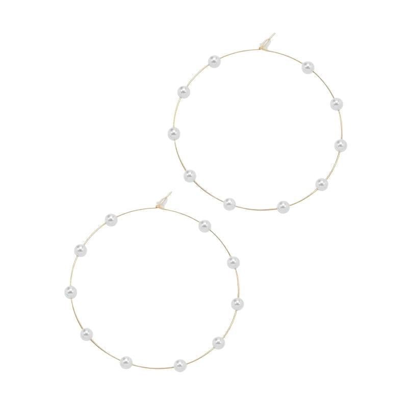Boucles d'oreilles créoles surdimensionnées avec perles chics (MAC320)