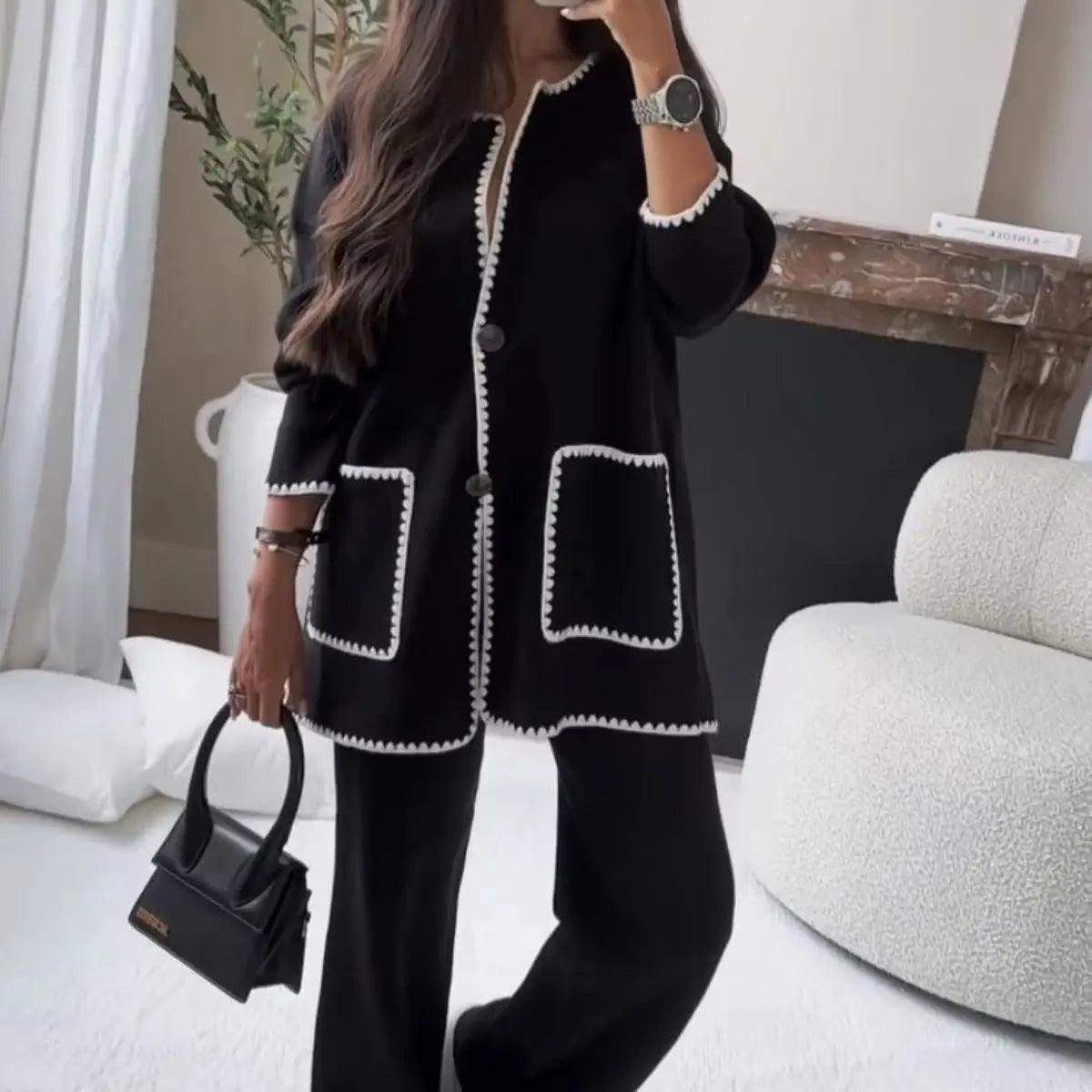 MS004 Cardigan en tricot épais automnal, coupe décontractée, devant ouvert, ensemble