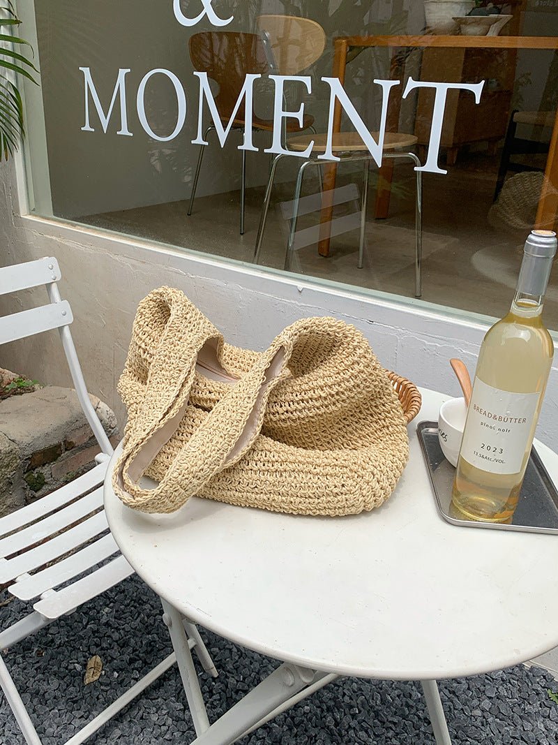 Sac de plage en paille pour femme, tendance et polyvalent, grande capacité, style vacances, sac fourre-tout en paille (MAC241)