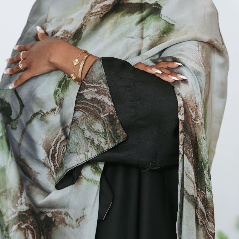 Foulard Hijab Imprimé Luxueux Aspect Soie | Grand Hijab Rectangulaire 180x85cm (MH146)