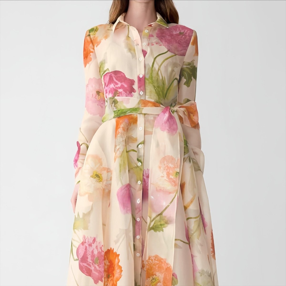 Robe Maxi Chemise Florale Aquarelle (MS414)