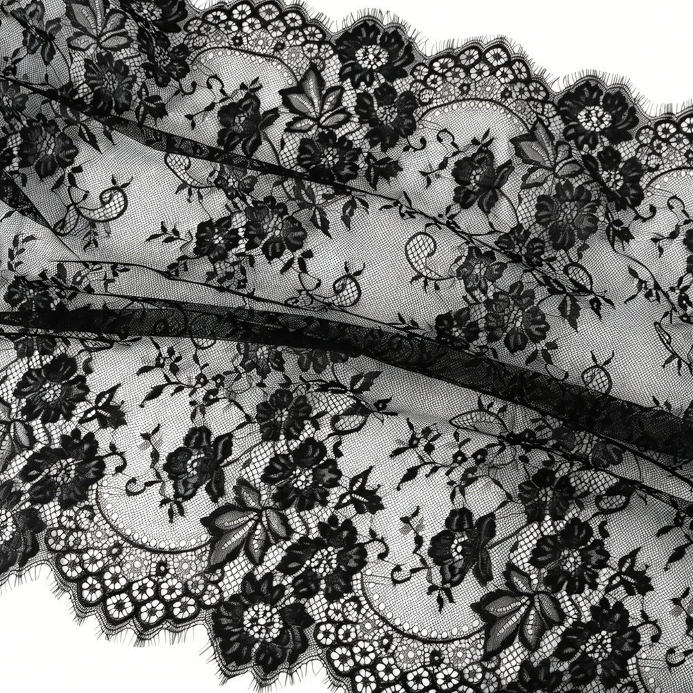 Hijab en Dentelle Florale à Bordure Frangée Cils (MH237)