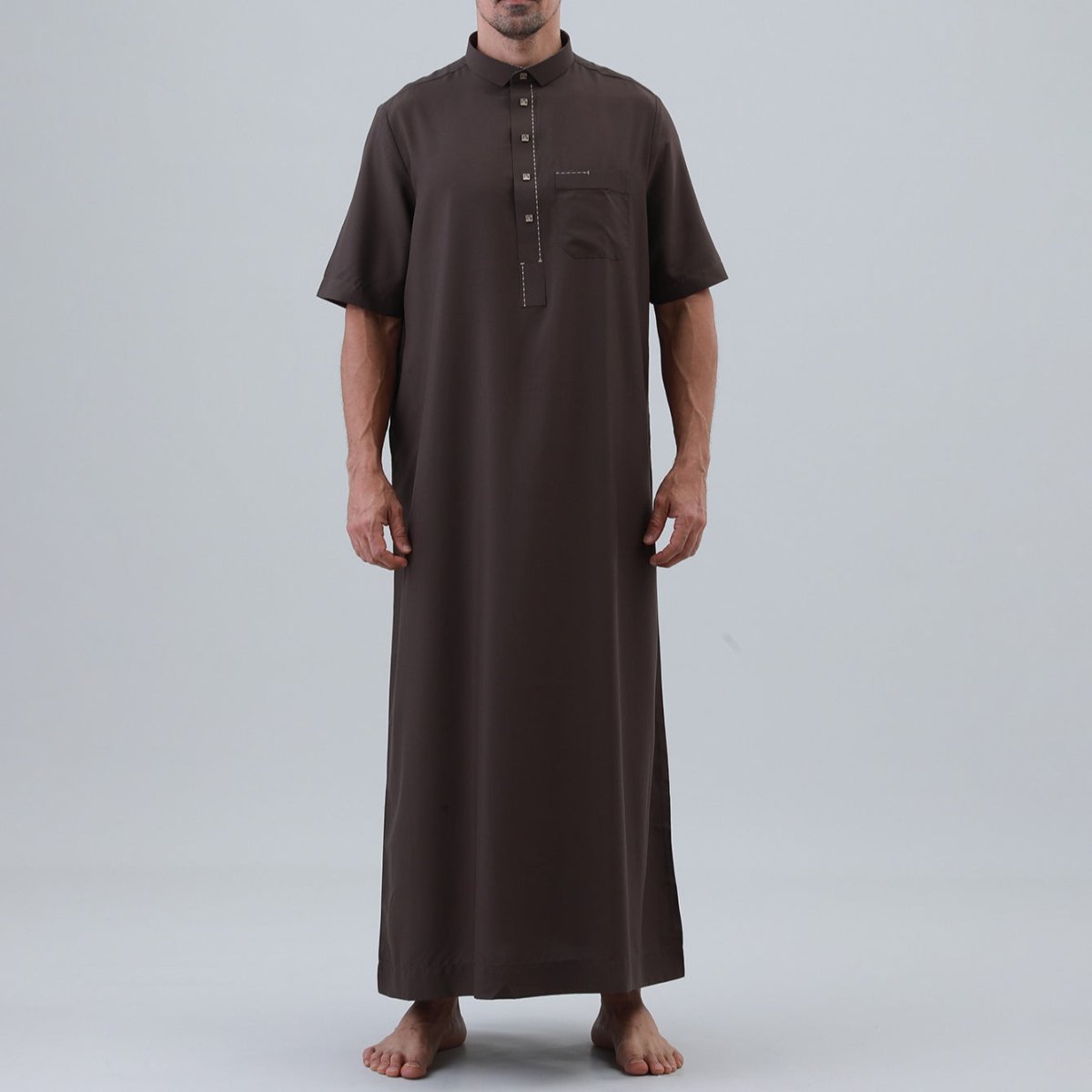 Thobe uni pour homme avec patte de boutonnage (MT038)