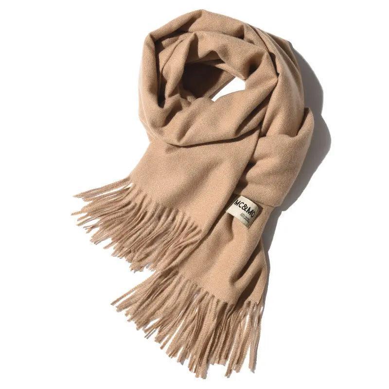 Écharpe à franges MAC049, coloris uni, imitation cachemire, basique