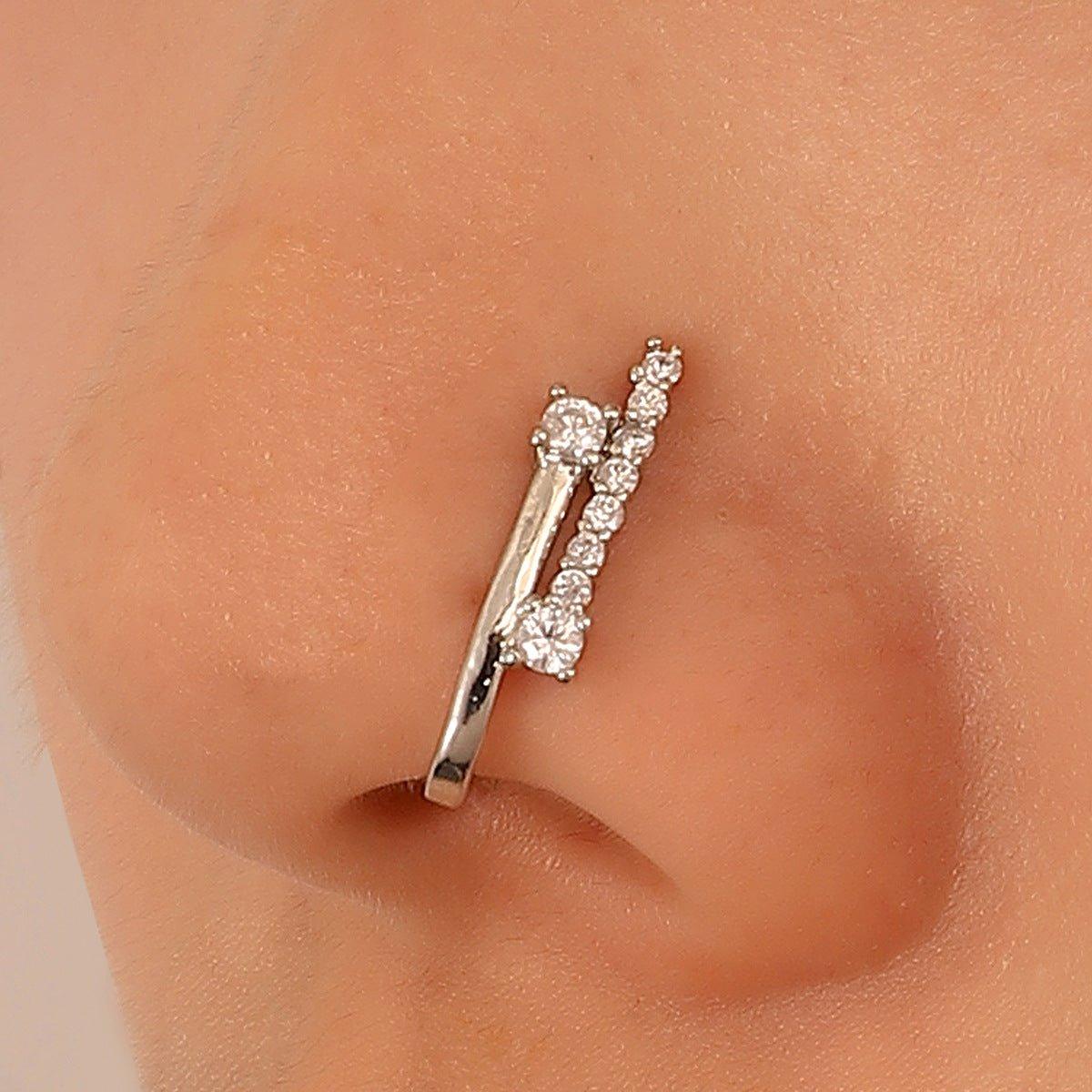 MAC134 Faux Piercing de Nez en T sans Perçage, Zircones Micro-Serties