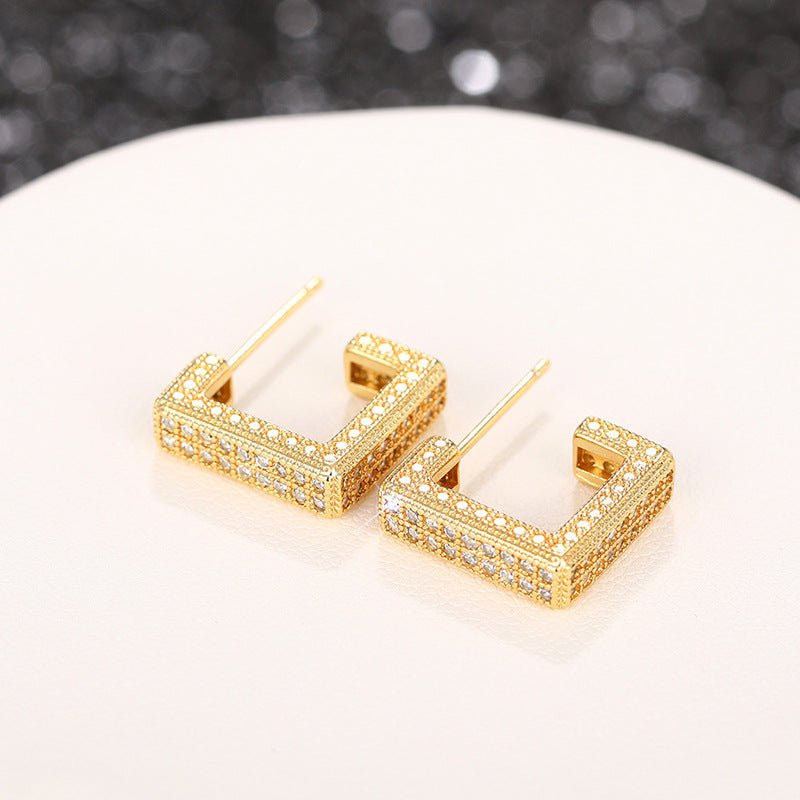 Boucles d'oreilles géométriques haut de gamme, micro-pavées de diamants ultra-brillants (MAC190)