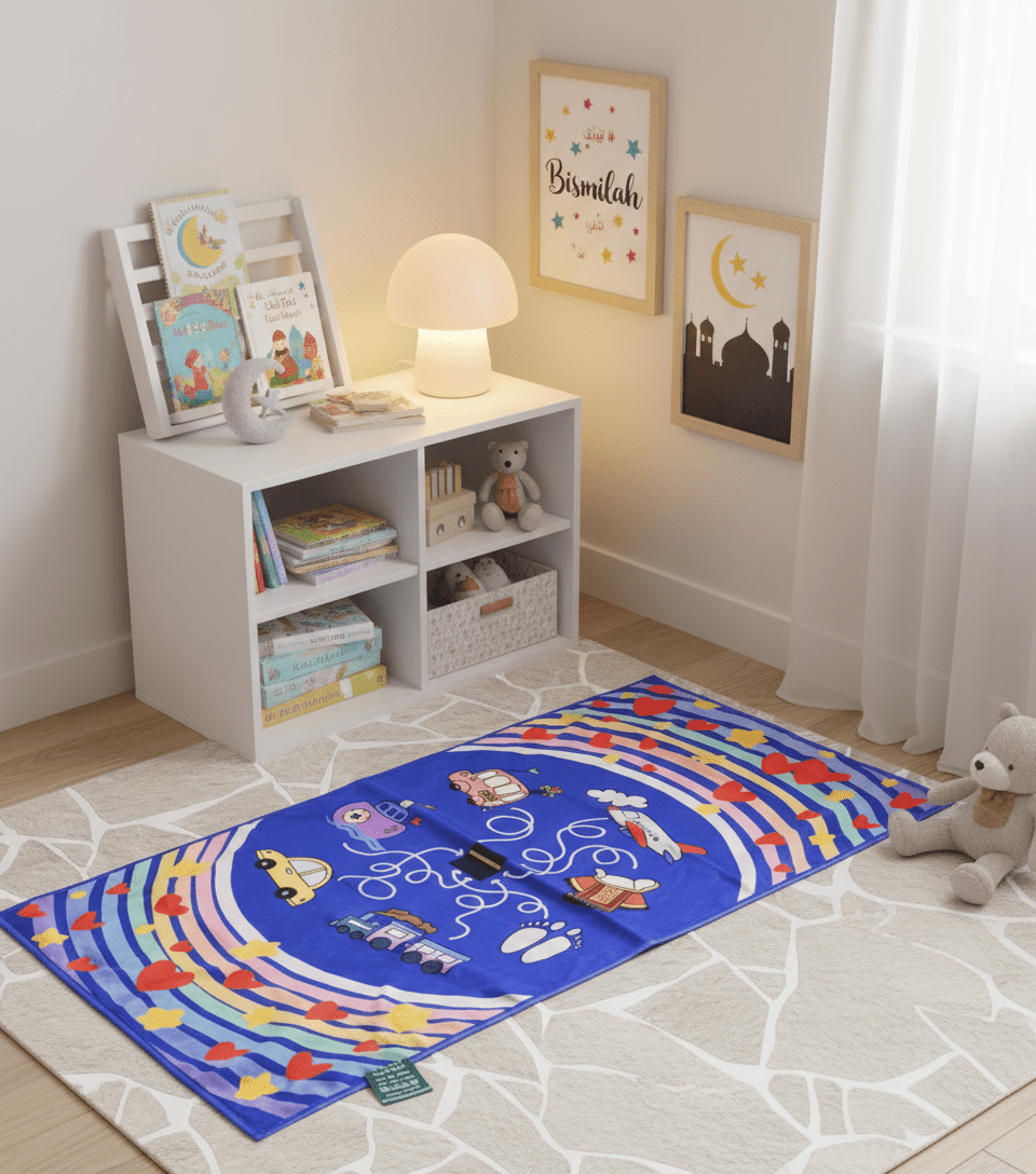 Tapis de Prière Interactif pour Enfants | Tapis de Prière Islamique Illustré pour Enfants Musulmans (MR084)