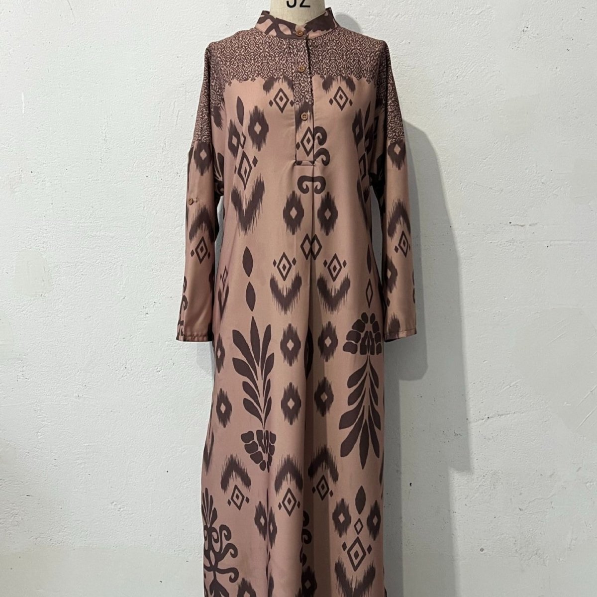 Robe Maxi Modeste à Manches Longues | Caftan Élégant à Motif Ethnique (MA379)