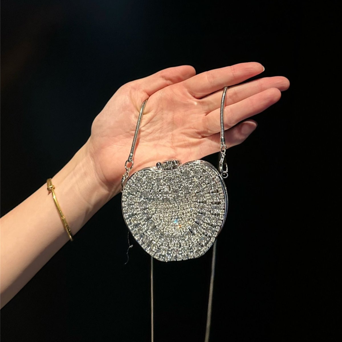 Mini pochette diamant format paume, sac de gala argenté glamour (MAC281)