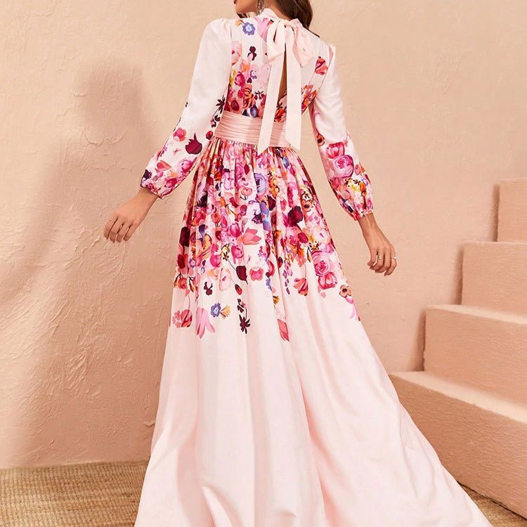 Robe Maxi à Imprimé Floral avec Fente Devant (MS366)