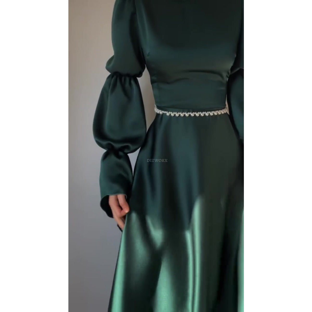 Robe Abaya Longue Coupe Slim de Luxe | Robe Maxi Vert Émeraude (MA217)
