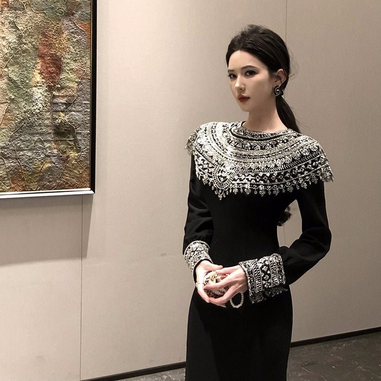 Robe longue ajustée noire (MS423)