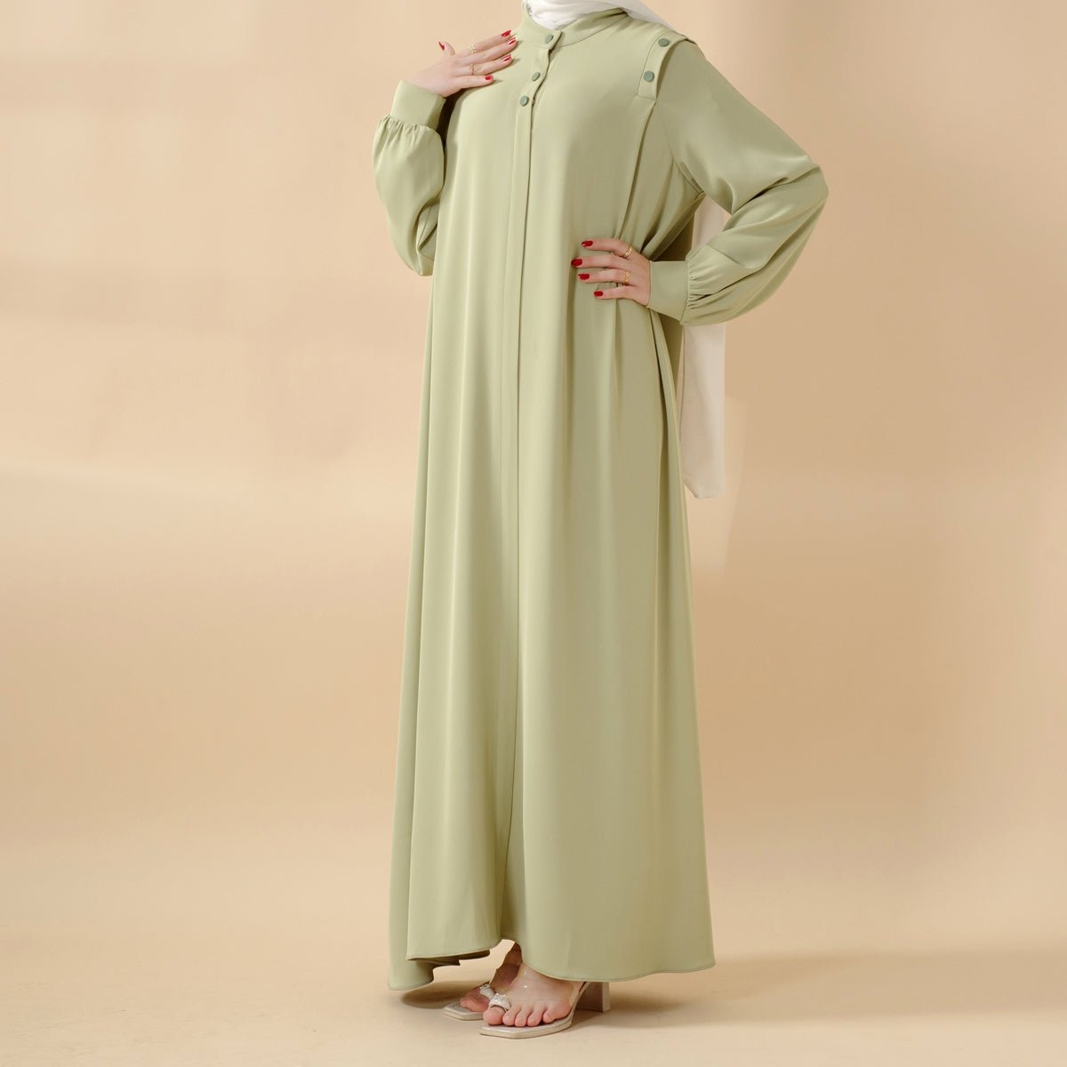 Abaya pull avec bouton à l'épaule coloris macaron (MA083)