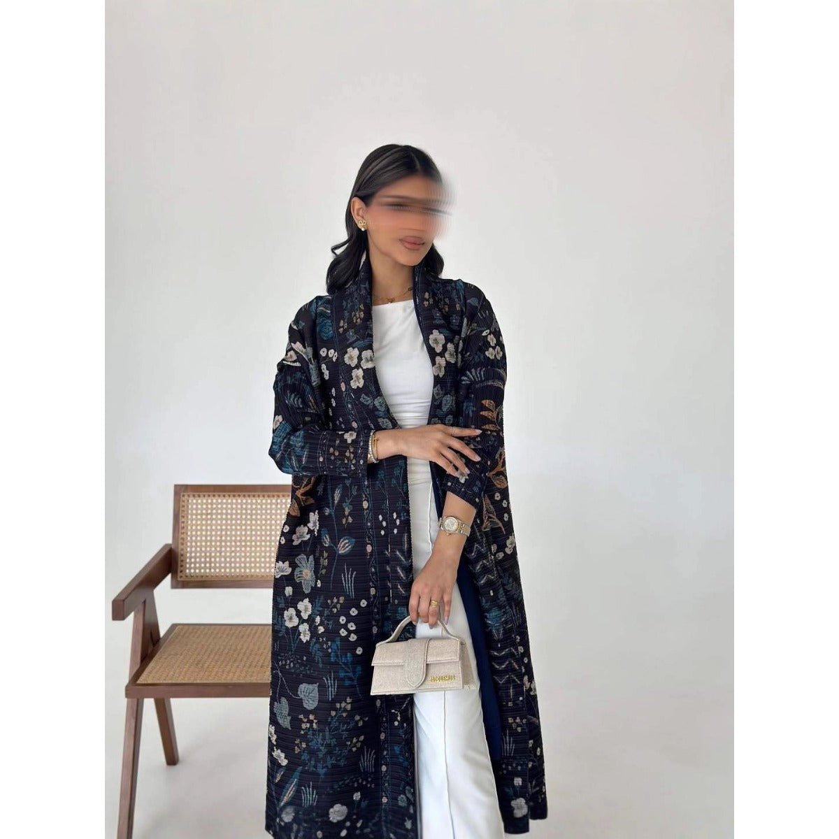 Trench-coat Musulman à Imprimé Floral - Veste Cape Robe Modeste pour la Ville (MOA212)
