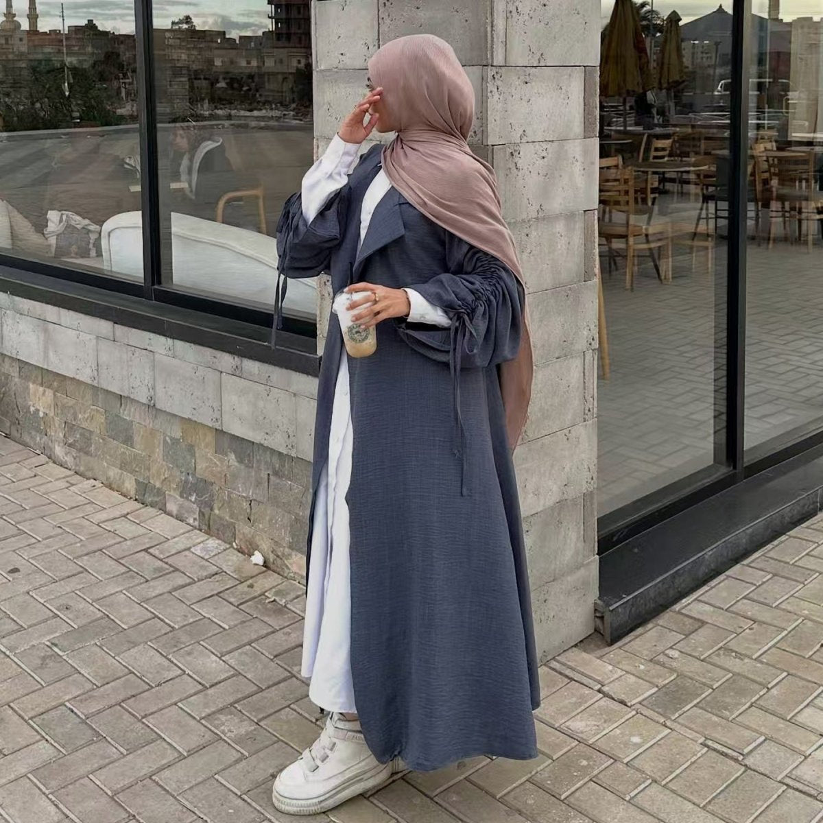 Blazer Cardigan ajusté à manches froncées | Veste ouverte en mélange de sergé (MOA246)