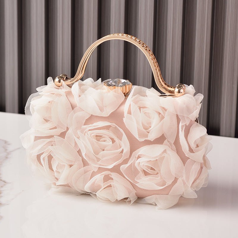 Pochette de soirée fleur rose | Sac de mariage avec poignée métallique (MAC357)