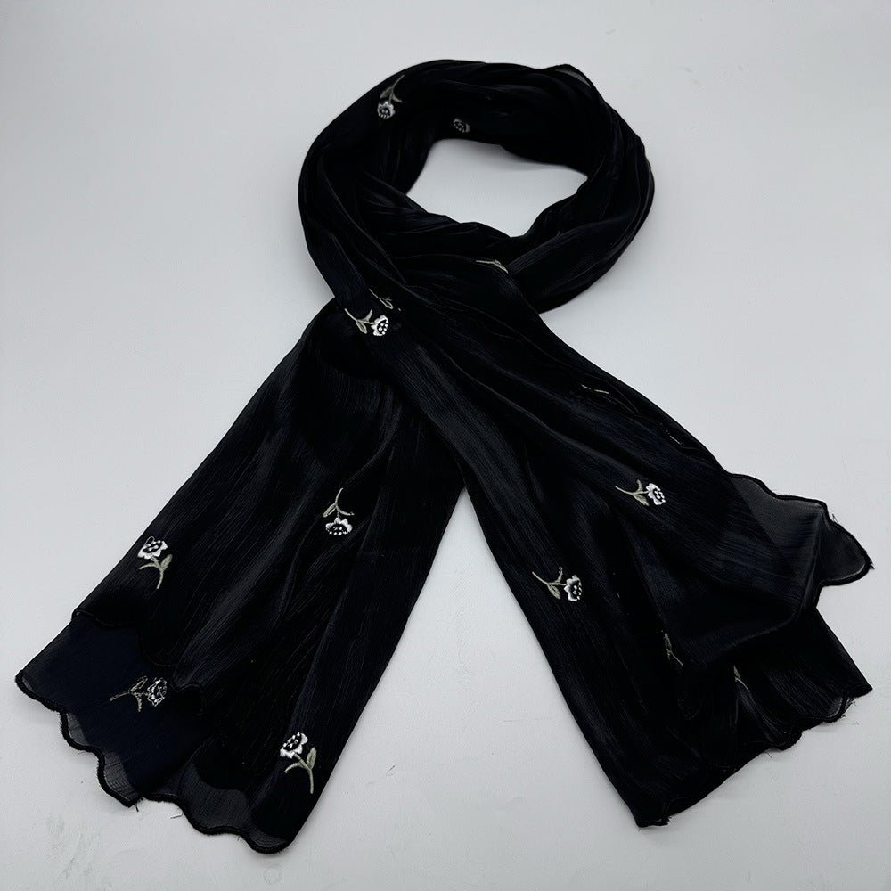 MH080 Hijab en crêpe brodé, respirant et rafraîchissant