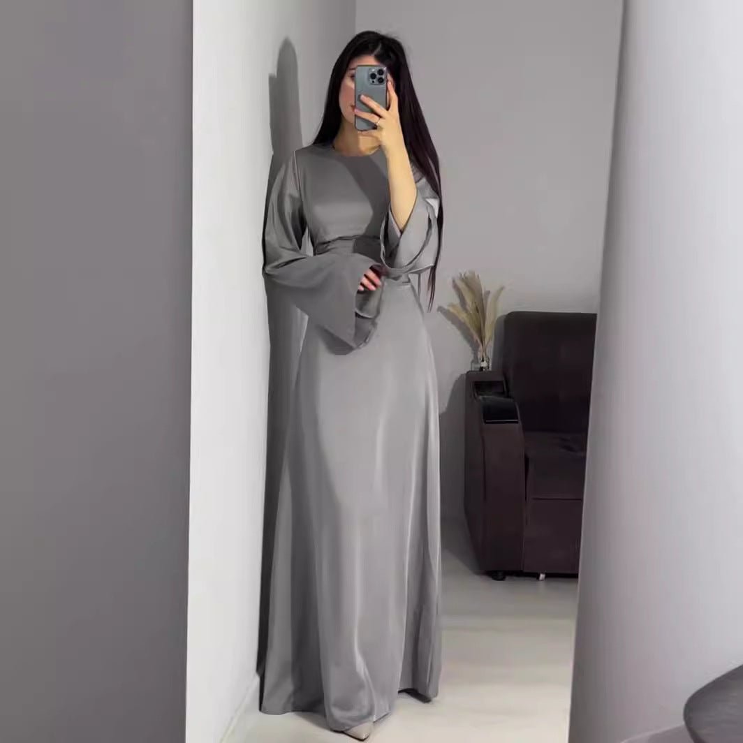 Abaya cintrée à la taille, abaya unie à bretelles (MA106)