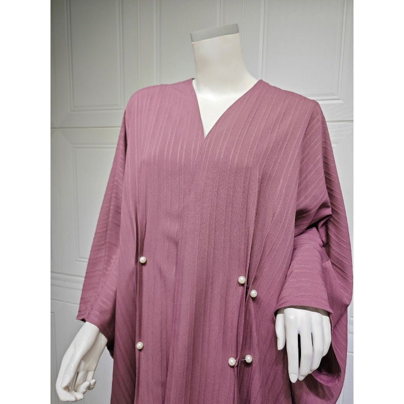Cardigan Abaya Col en V | Kimono à Manches Chauve-Souris avec Boutons Perlés (MOA226)